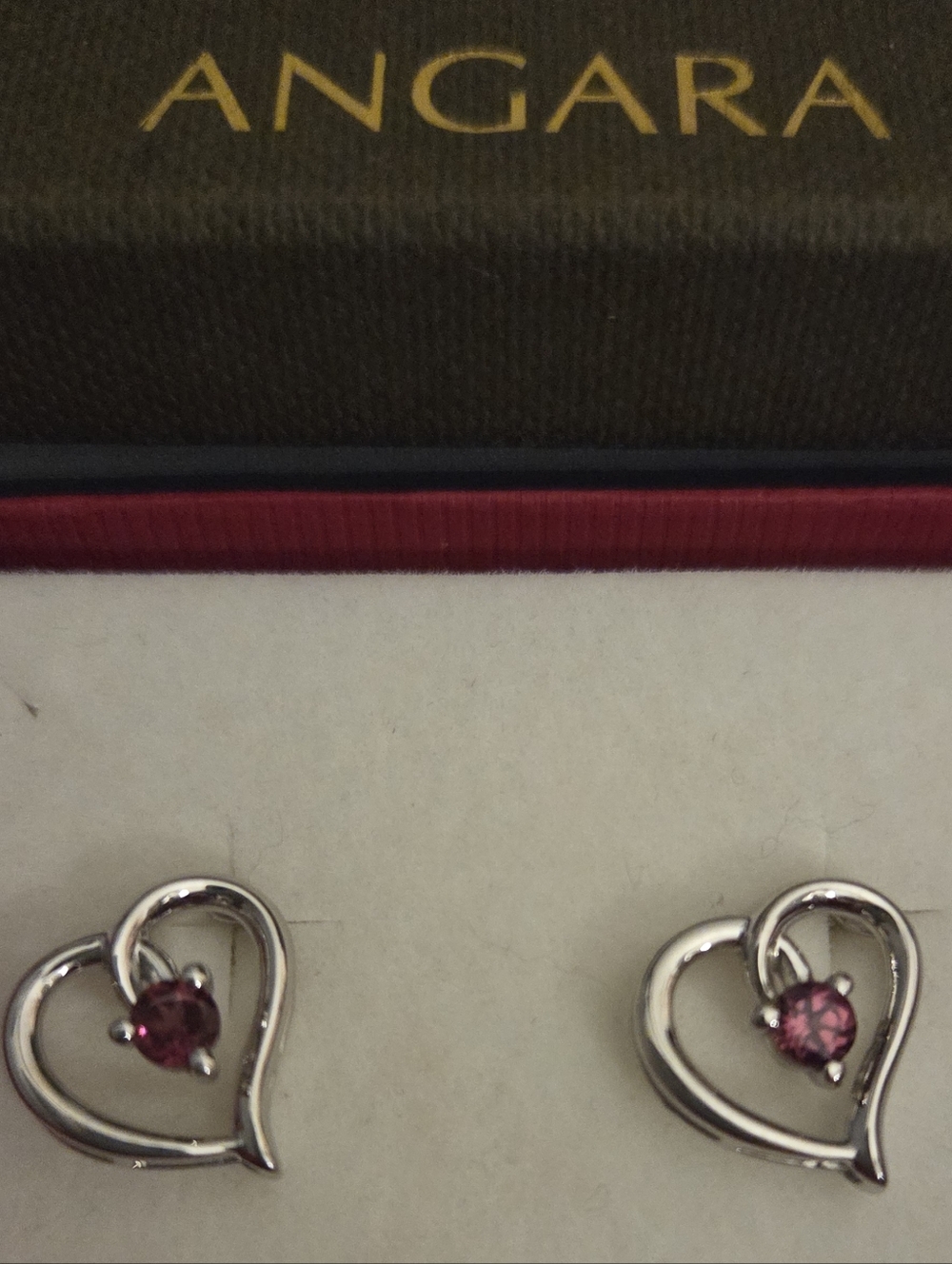 Angara Silver Heart Earrings with Red Gemstones